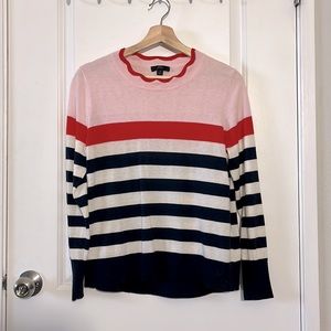 Striped sweater with cute scalloped neckline
